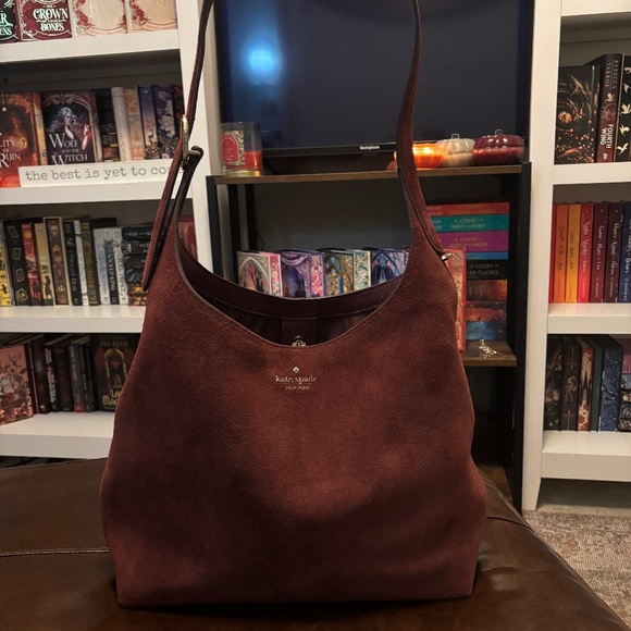 ♠️Kate Spade 454 Suede Large Shoulder Bag, Dark Merlot Burgundy Wine Red NEW NWT - Picture 2 of 9